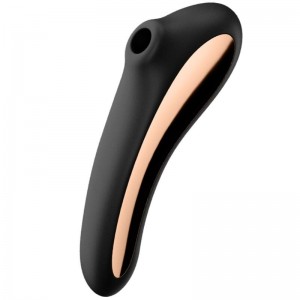DUAL KISS AIR PULSE pulsed air stimulator and vibrating rod black by SATISFYER