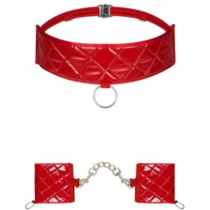 Red collar and cuffs with detachable chain from OBSESSIVE