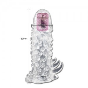 BRAVE MAN transparent Cock sheath with stimulating relief and vibration at tip by BAILE