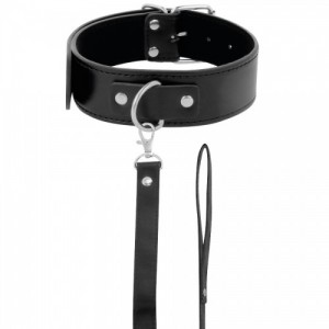 Black faux leather leash collar by DARKNESS