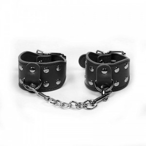 Black faux leather handcuffs with rivets by OHMAMA FETISH