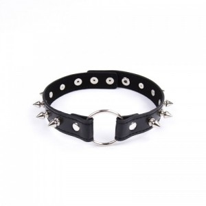 Fetish-style collar with spiked studs and metal ring from OHMAMA FETISH