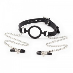 Silicone O-Ring Gag and nipple clamps with chain by OHMAMA FETISH