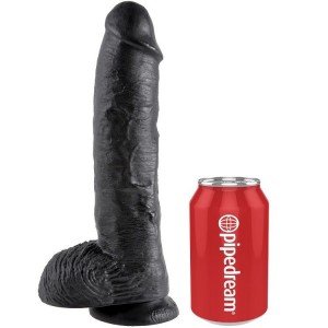 Black 25.4-cm realistic cock dildo with testicles from the KING COCK series by PIPEDREAM