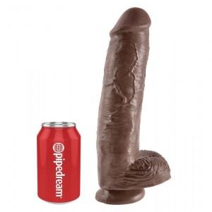 28-cm brown realistic cock dildo with testicles from the KING COCK series by PIPEDREAM