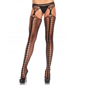 Mesh Garter pantyhose with oval motifs One size fits all by LEG AVENUE