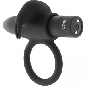 BURTON cock ring with black vibrating bullet and clitoral stimulator from BLACK&SILVER