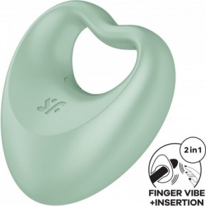 2-in-1 Perfect pair 3 green cock ring and finger vibrator from SATISFYER