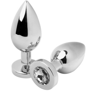 Small metal anal plug 5.71 cm with white gemstone by METAL HARD