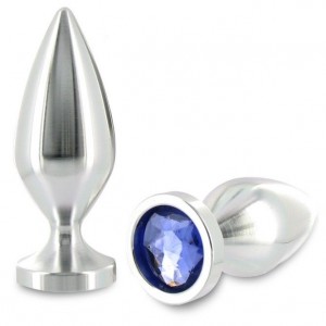 Metal anal plug with Blue gemstone 8.89 cm Medium by METAL HARD