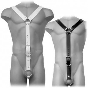 Men's white leather harness with cock ring by LEATHER BODY