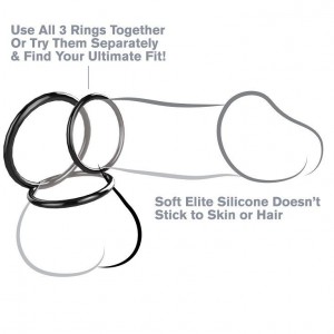 Black Stamina set consisting of 3 silicone phallic rings from the Fan+asy C-RINGZ series by PIPEDREAM