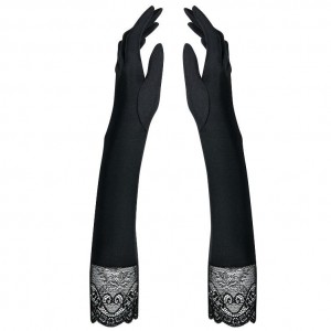 Black Nylon Gloves from the MIAMOR Collection One Size by OBSESSIVE