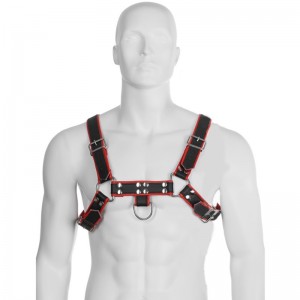 Men's Adjustable Leather Harness Model III Black/Red by LEATHER BODY