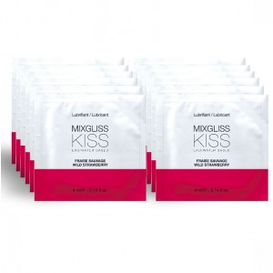 Pack of 12 4-mL sachets of strawberry-flavored water-based lubricant from MIXGLISS