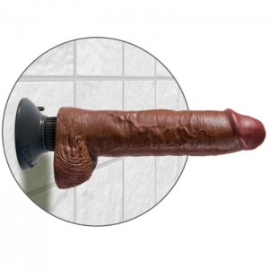 25.4 cm Brown Flexible Realistic Vibrator with Testicles from the King Cock series by PIPEDREAM