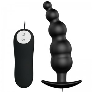 Black silicone progressive ball vibrating anal plug by PRETTY LOVE